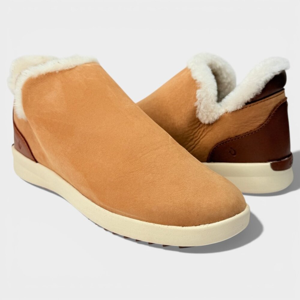 OluKai Malua Hulu Women's 9 Tan Tapa Leather Shearling Boots - Picture 7 of 12